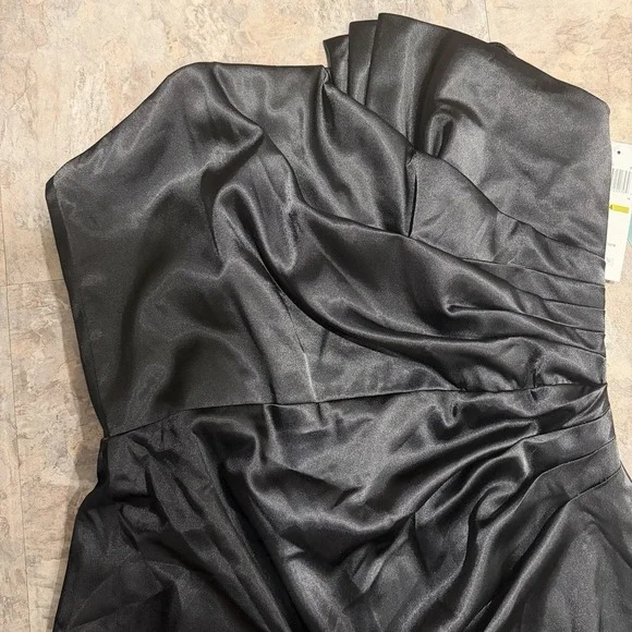 NWT Black Satin Strapless  Dress Size 14 Bridesmaid Cocktail Formal Prom - Picture 2 of 8